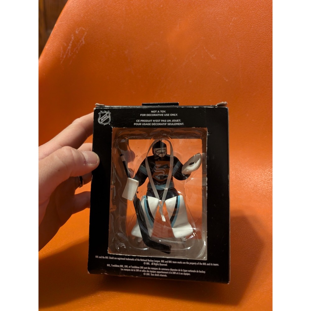 Hallmark Seattle Kraken Goalie NHL Hockey Black Box Ornament Open Box